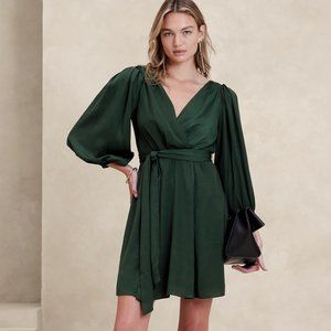 Banana Republic Dark Green Blouson Mini Dress, Size 16